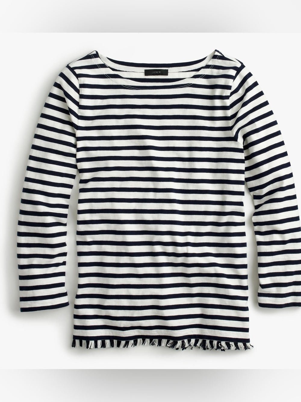J. Crew Striped Boatneck Women’s Top in Navy and White - Fringe Medium - C1-F